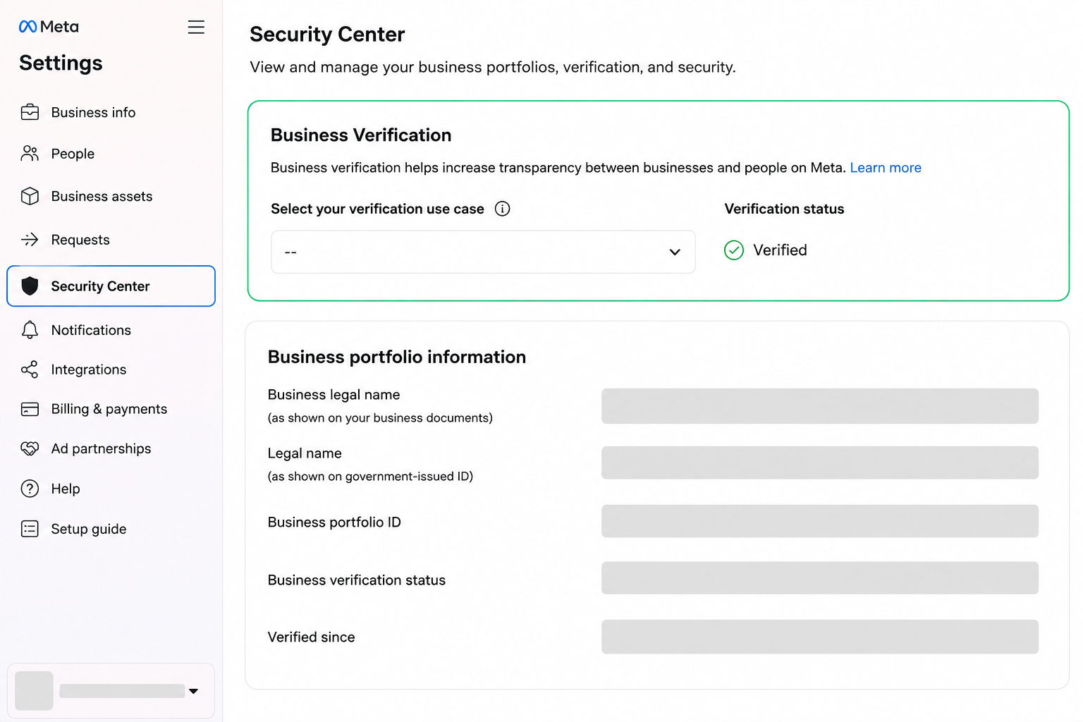 Business verification is in Security Center