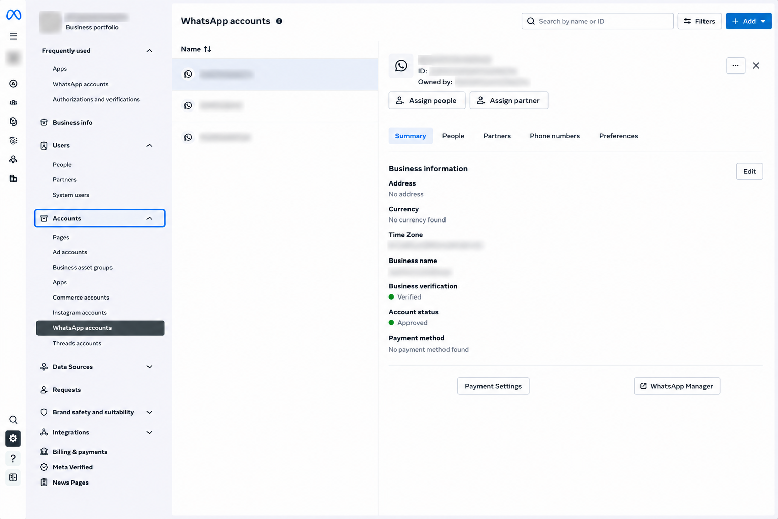 Find Accounts in Meta Business Settings