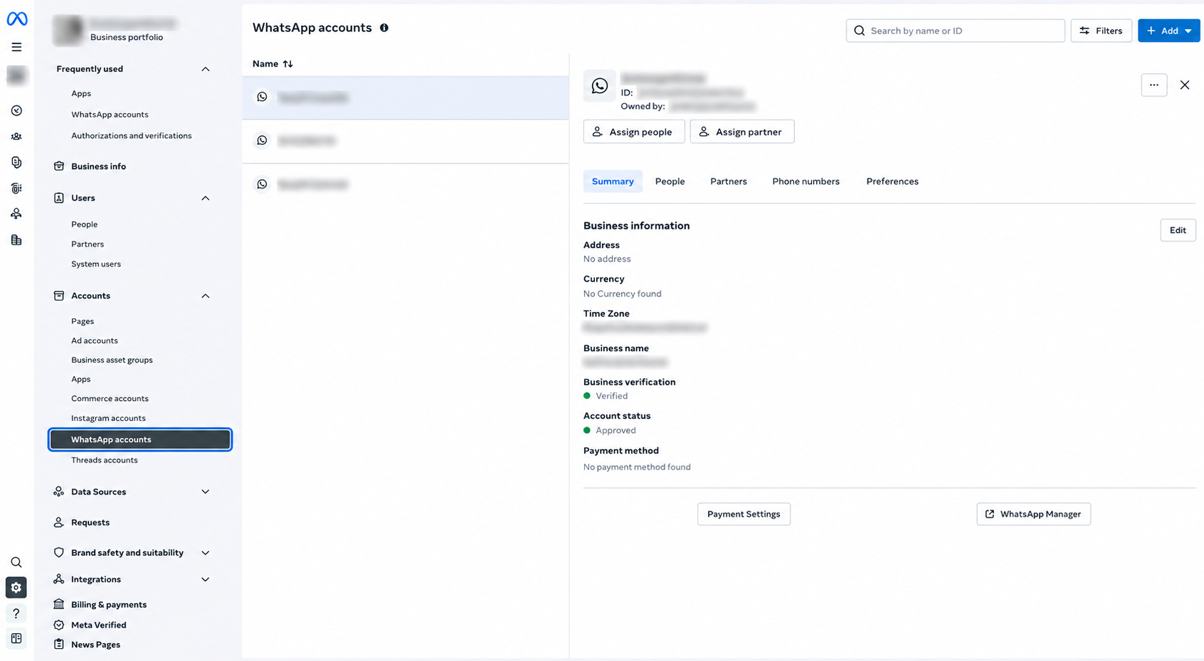 Select WhatsApp accounts